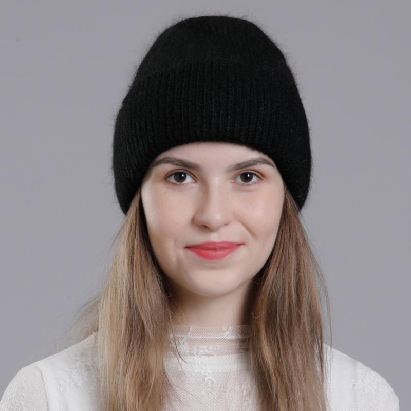 CNTANG Real Rabbit Fur Hat Winter Warm Beanies For Women Fashion Cute With Decorate Rhinestone Cap Female Casual Knitted Hats One Size чёрный