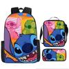 Stitch Kids Backpack Set 3-Piece Student School Bag Lunch Box Pencil Case Digital Print Gift Set for Children