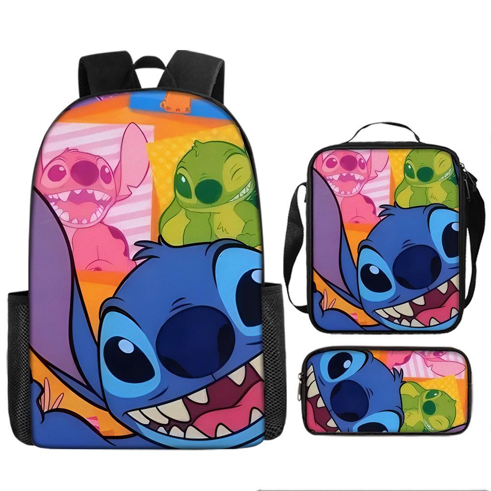 Stitch Kids Backpack Set 3-Piece Student School Bag Lunch Box Pencil Case Digital Print Gift Set for Children