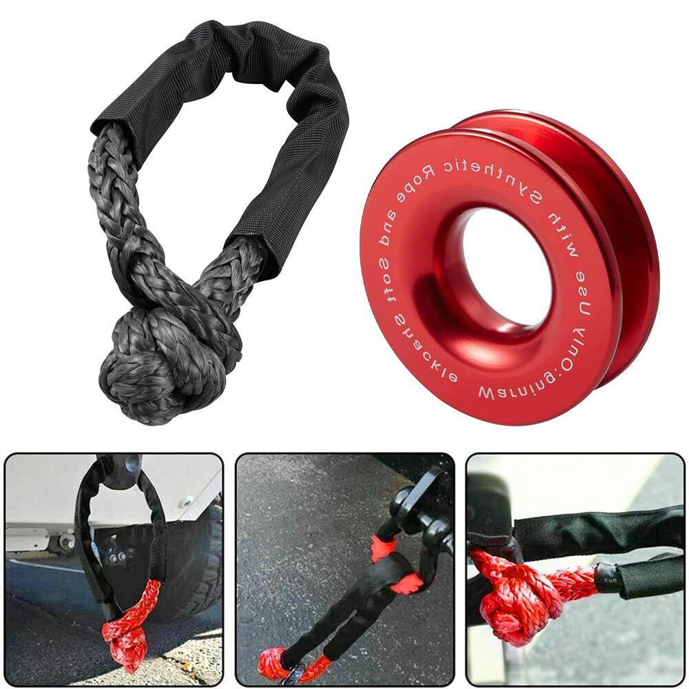 Heavy Duty Recovery Ring Snatch Block Pulley W/ Soft Shackle Tow Winch Rope