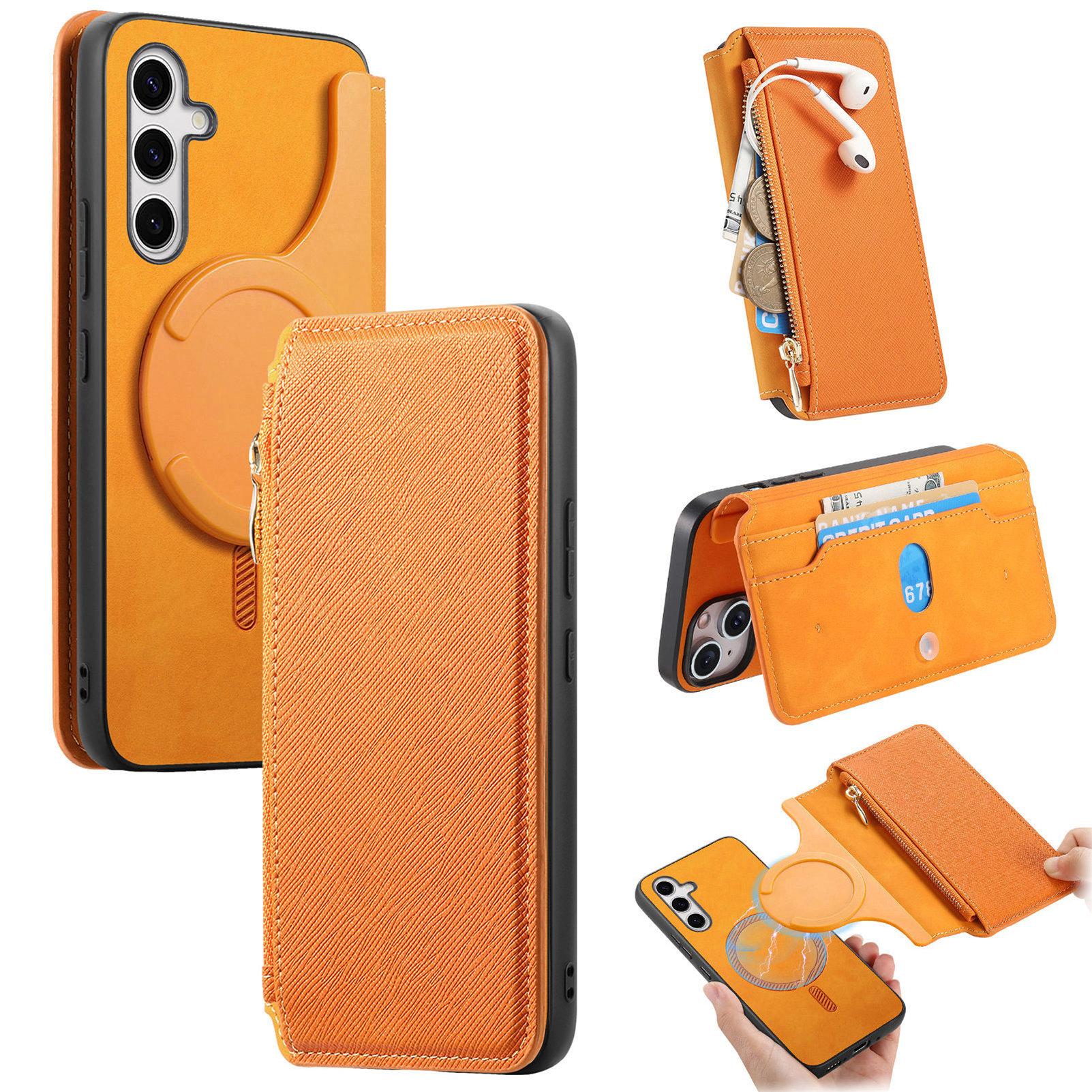 

For Samsung Galaxy S25 Leather Case CASENEO Cross Texture Detachable Magnetic Phone Cover Wallet Stand Yellow