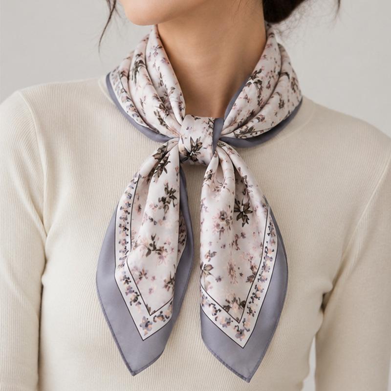 90cm High-End Retro Floral Silk Scarf - Neck, Outerwear, Bag Decoration, Hair Band, Headband
