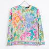 LEONARD D-HG-2 Green Floral Long Sleeve Blouse Tops M multicolorUsed