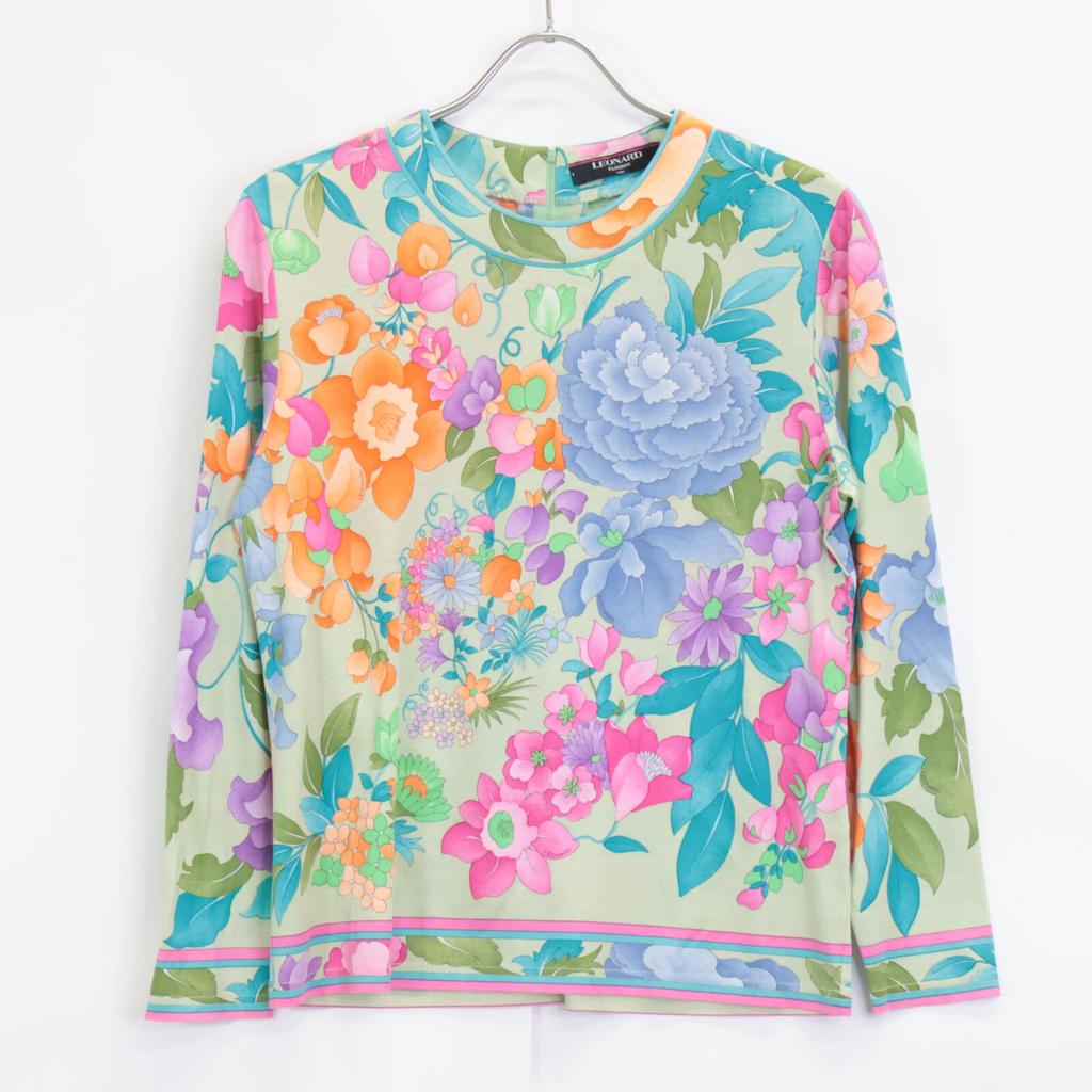 LEONARD D-HG-2 Green Floral Long Sleeve Blouse Tops M multicolorUsed