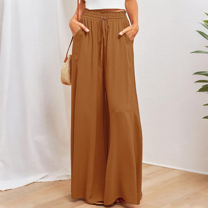 Women Autumn Winter Wardrobe Staple Versatile Draped Bandage High-Waisted Solid Color Pocket Culottes Pants