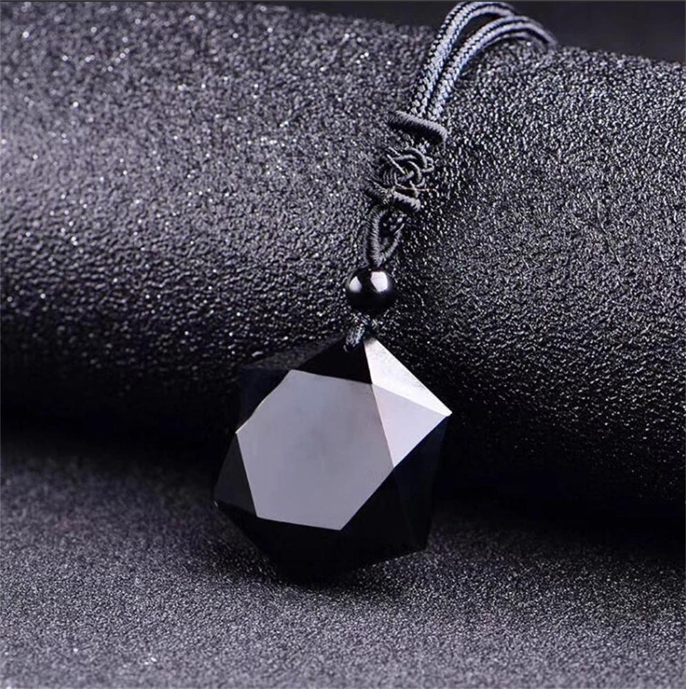 New Fashion Black Obsidian Pendant Necklace Obsidian Star Pendant Lucky Love Crystal Jewelry With Free Rope