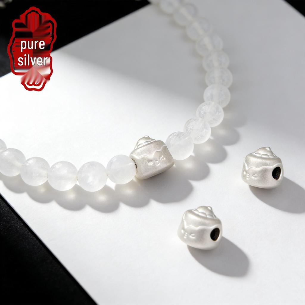 Sterling Silver 999 Cake Bead DIY Jewelry Spacer - Cute Kawaii Shapes Bracelet Accessories