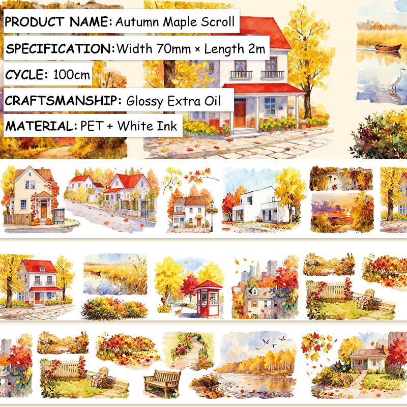 70mm*200cm Vintage Autumn Tree House Landscape PET Tape Creative DIY Journal Material Collage Scrapbooking Stationery