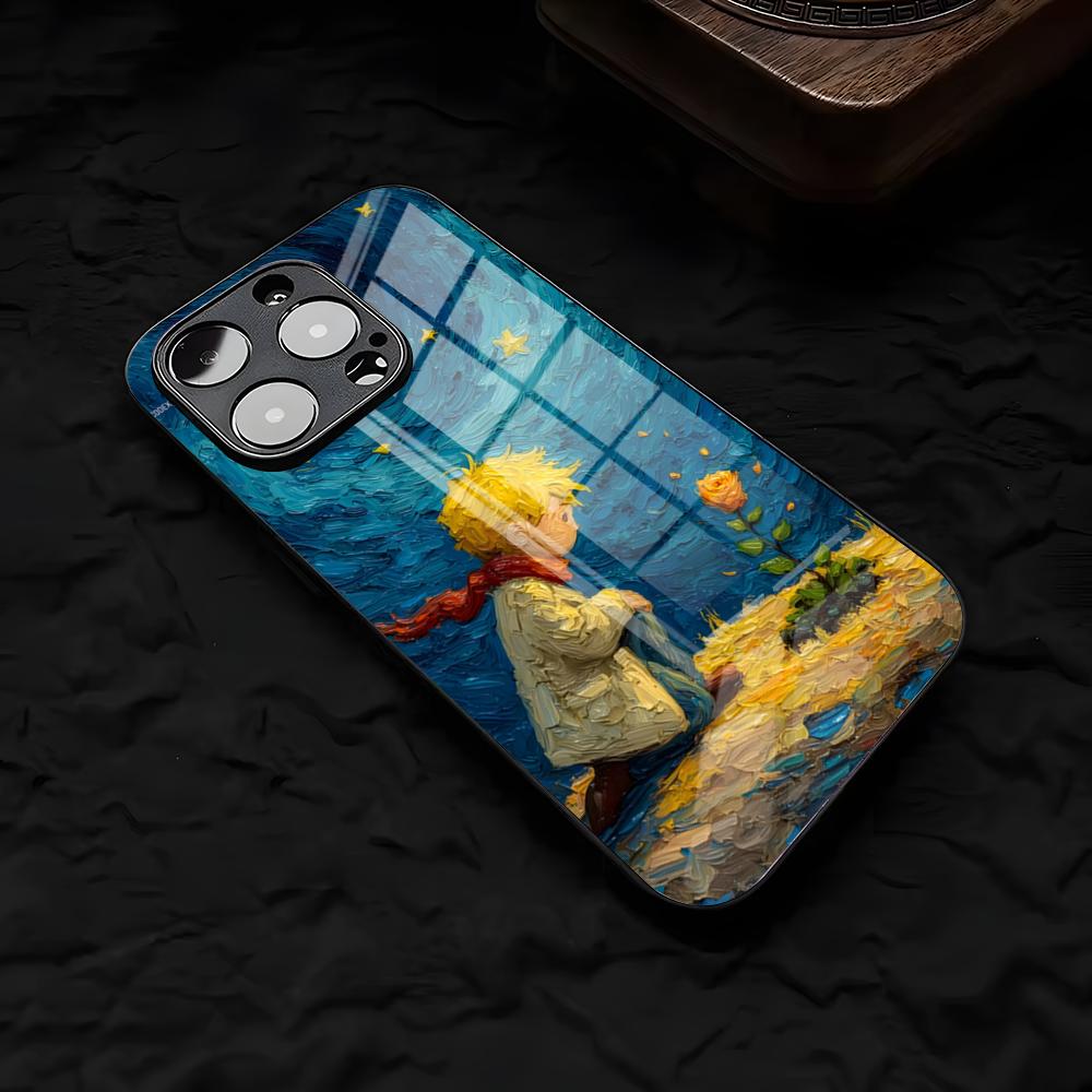 Little P-Prince And A F-fox Phone Case For IPhone 17 Air 16 E Pro Max 15 14 13 Mini 12 Pro 11 Max Plus Black Glass Cover