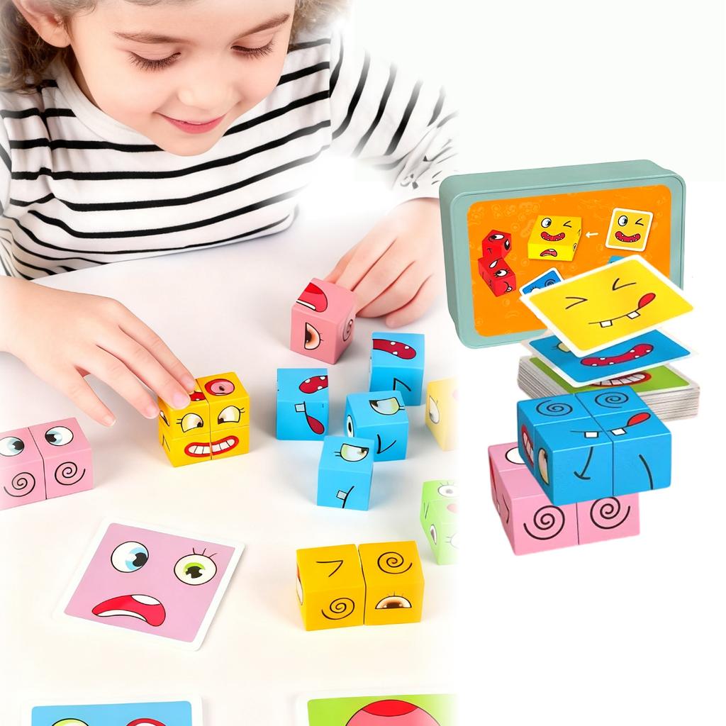 1 Set Montessori, Emotional Expression Block Toys, Exercise Concentration, Wooden Parent-Child Interactive Educational Toys