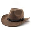 Classic Suede Western Cowboy Hat with Belt Detail - Curved Brim, Outdoor, Ethnic Style, Felt Hat for Men and Women