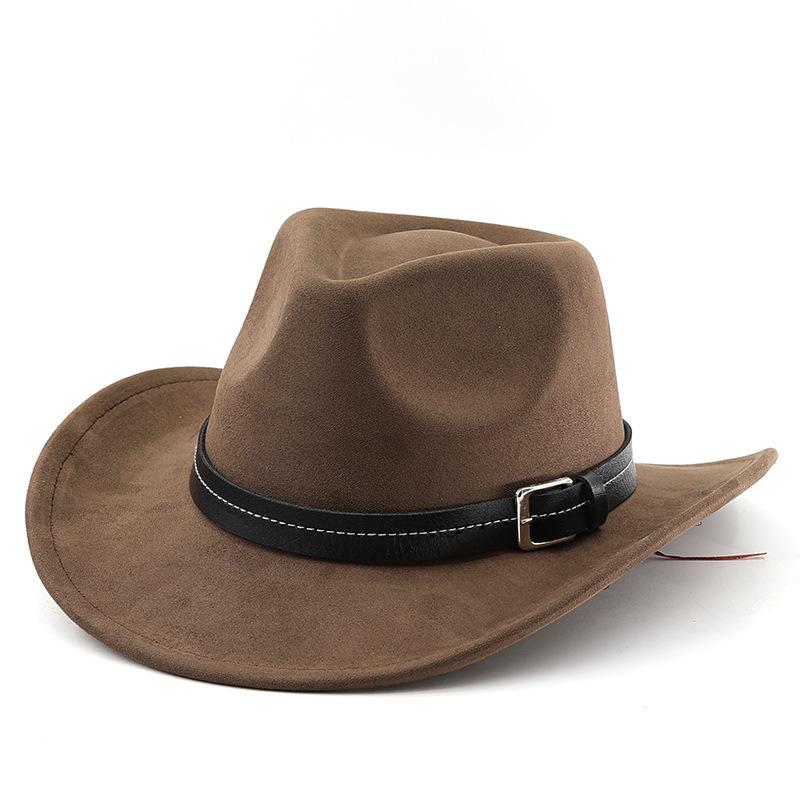 Klassieke suède western cowboyhoed met riemdetail - gebogen rand, voor buiten, etnische stijl, vilten hoed voor mannen en vrouwen M(56-58cm) koffie