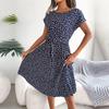 Ficusrong Fashion Floral Pleated A Line Long Dress Women Spring Summer Short Sleeve High Waist Chic Dress