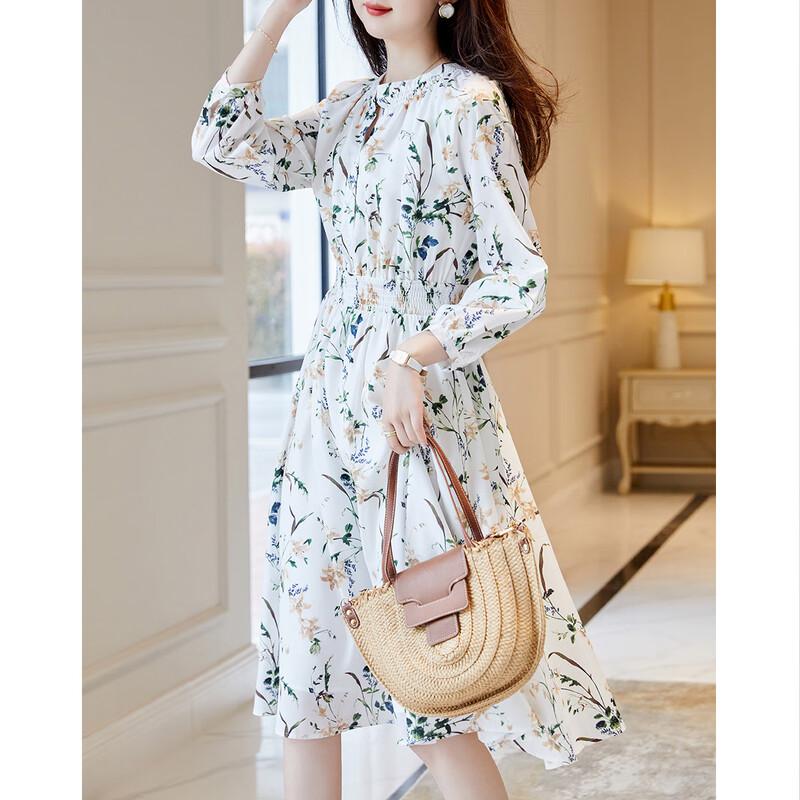 Women's Printed Long Sleeve A-Line Dress