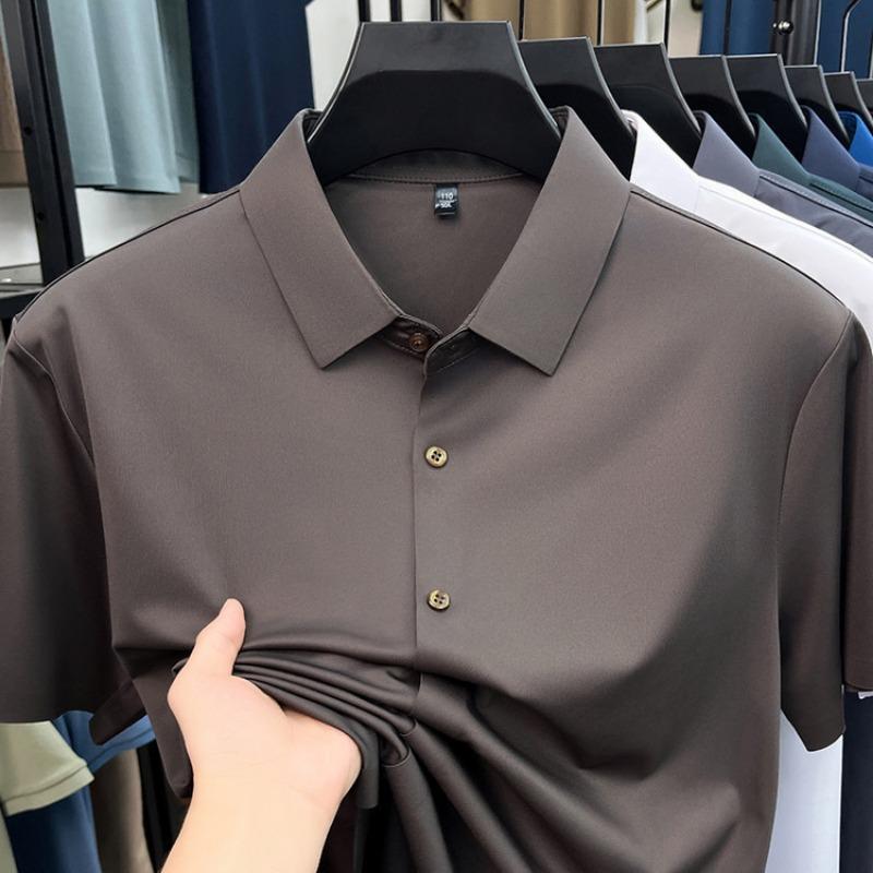 Men's White Ice Silk Seamless Short Sleeve Dress Shirt For Business And Casual Wear