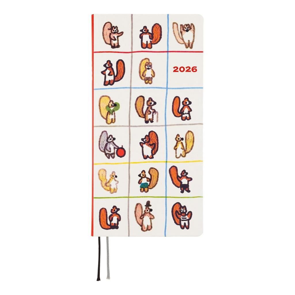 Hobonichi Techo 2026 Weeks English Edition January Weekly Slim Vertical 100% ORANGE/Squirrel's Move, Start, Left,