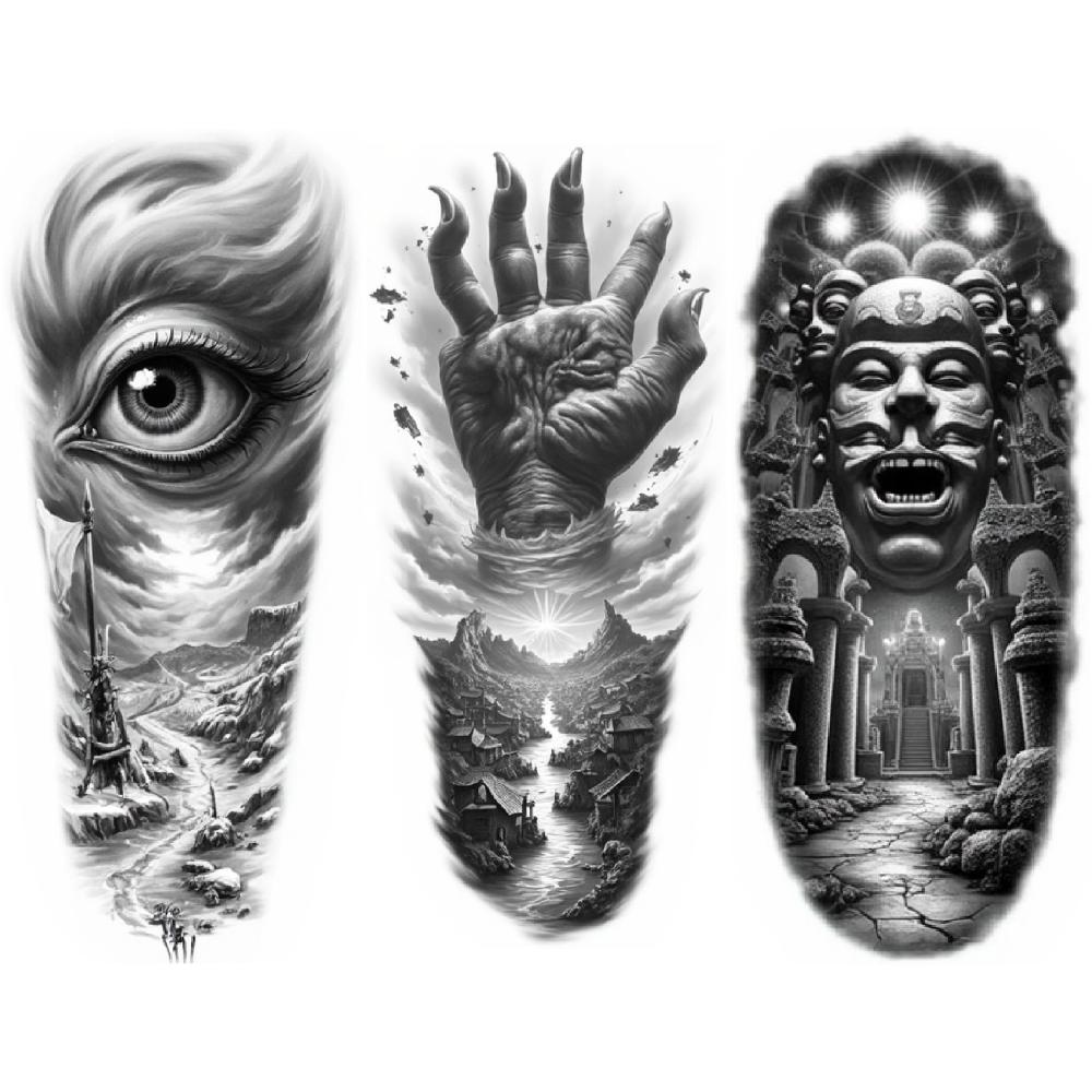 3pcs Temporary Tattoo Realistic Temporary Tattoos Bat Wings Dragon Dark Hooded Figure For Women Men Arms