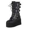 Punk style rivet medium tube knight boots women's autumn and winter thick-soled high-heeled belt buckle large size 43 women's boots
