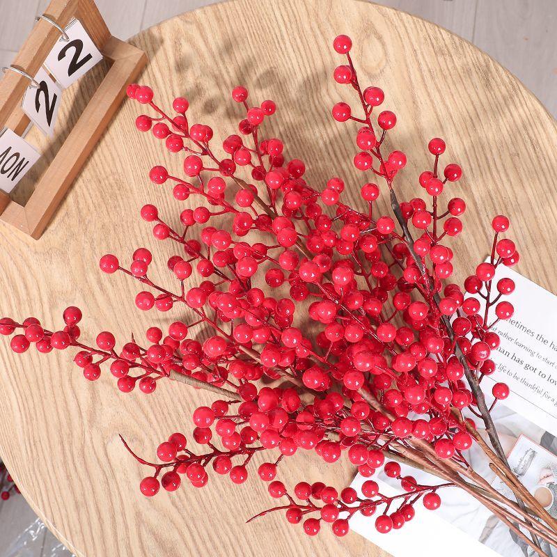 Artificial Red Fruit Bouquet Christmas Decorations Fake Plant for Home Room Decor New Year 2025 Bunch Christmas Tree Ornament