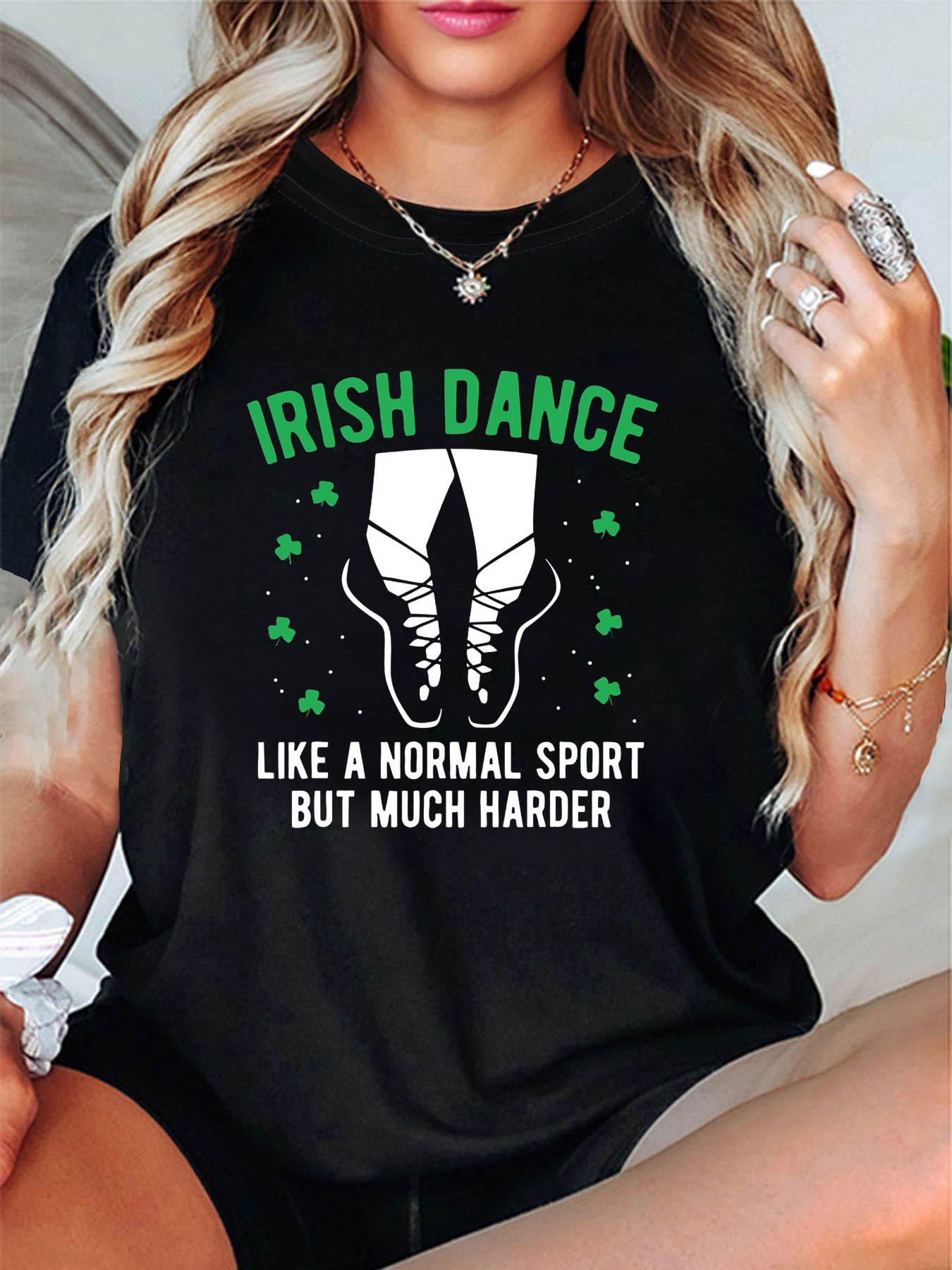 

Plus Size - Plus Size Women S T-shirt | Irish Dance Graphic Print, Casual Crew Neck, Medium Stretch Fabric, Ideal for Spring/Summer S чёрный