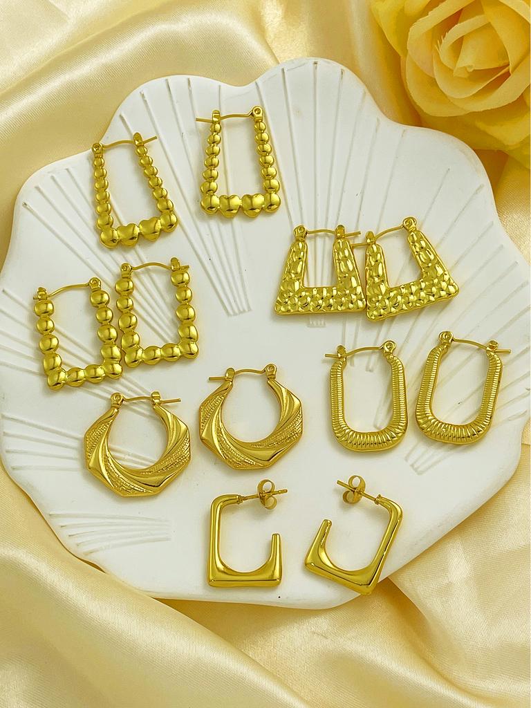 Stainless Steel Chunky Rectangle Earrings Hypoallergenic Party Earring 18K PVD Gold Plated Huggie Women Jewelry