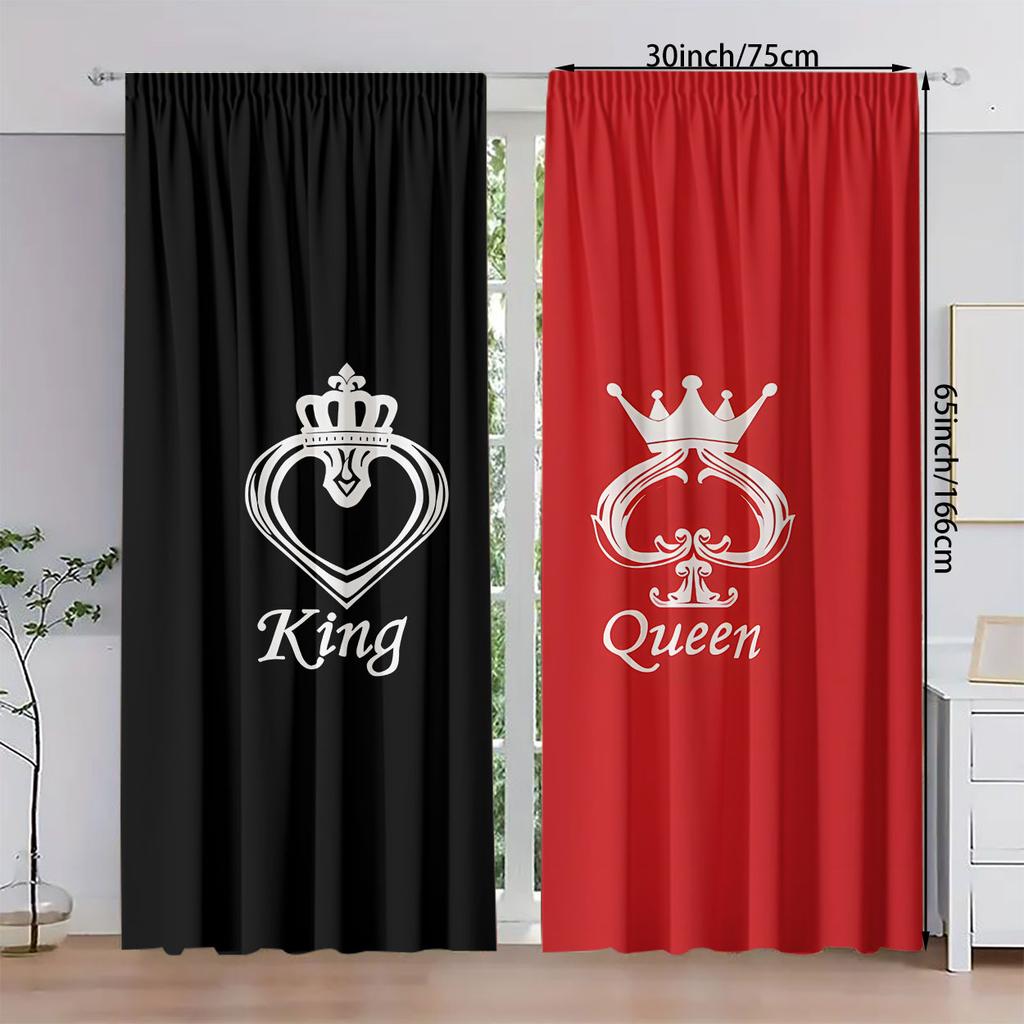 King and Queen Crown Print Rod Pocket Curtain Panels   Set of 2   Light Filtering Polyester Peach Skin Velvet Drapes for Bedroom
