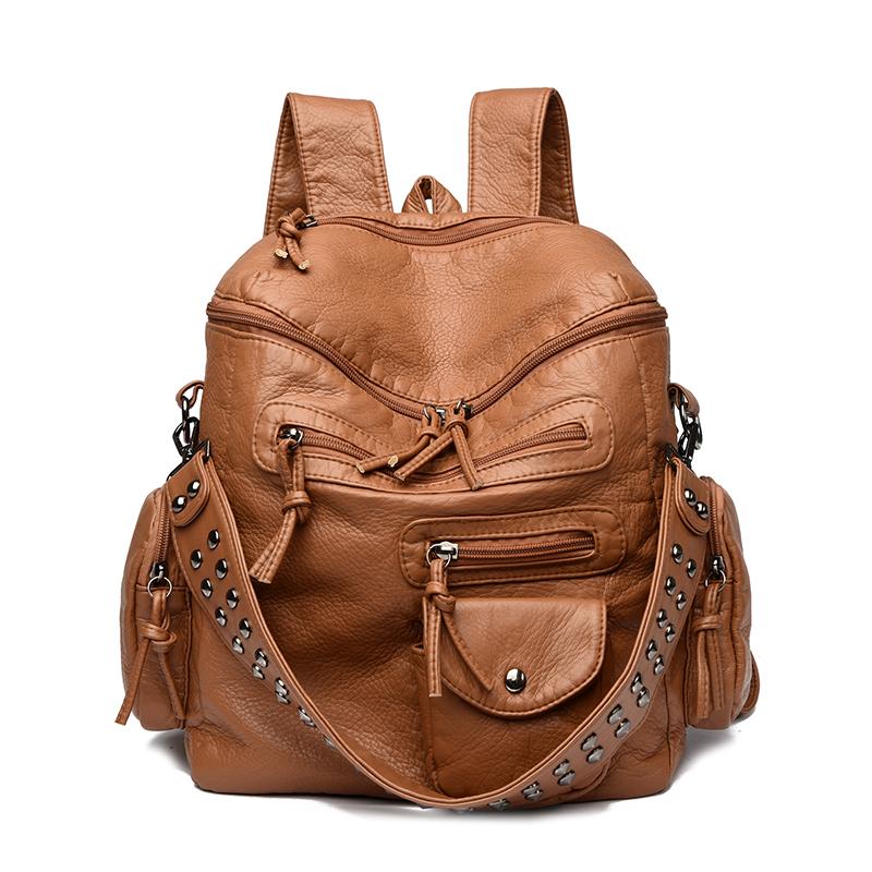 

2025 Fashion Women Backpack PU Leather Travel Laptop Bag School College Bookbag Casual Daypack Waterproof Rucksack for Girl Lady 26 × 12 × 31 cm коричневий