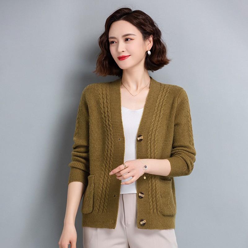 V-neck Fried Dough Twists Knit Cardigan Short Sweater Women Sweater Simple Casual Commute Thick Coat Single Breasted Buckle Harajuku Autumn Winter