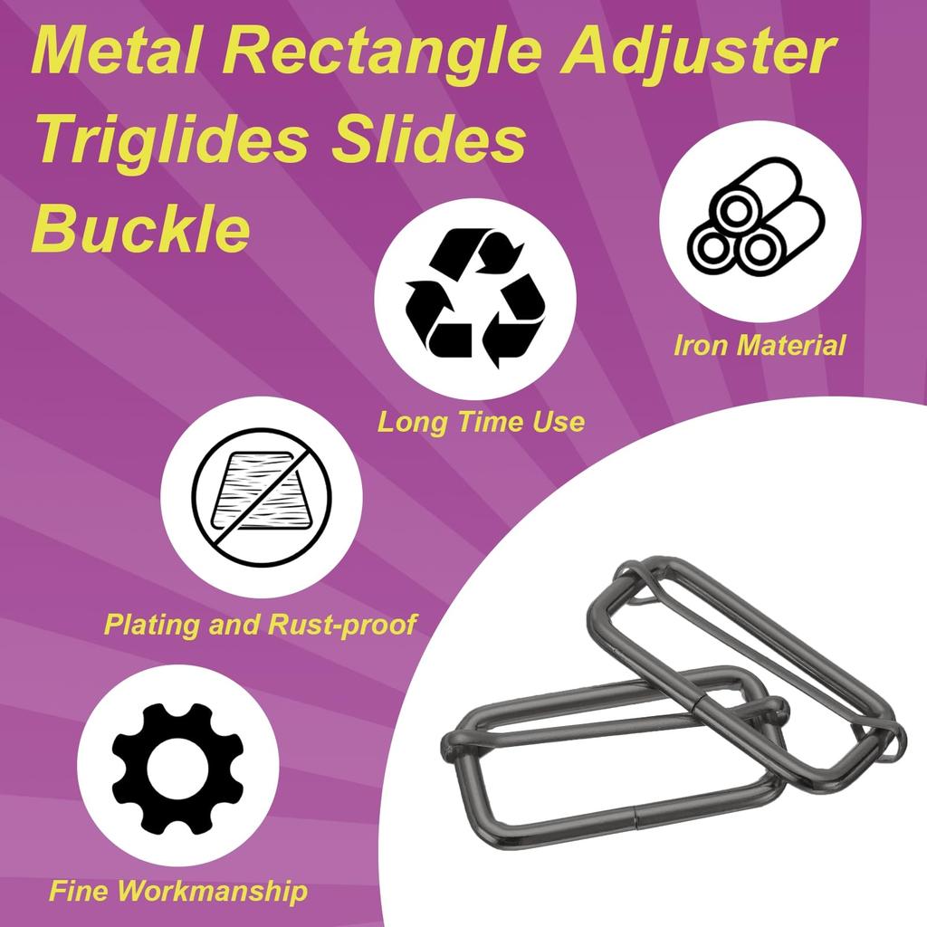 25 Pack Metal Slide Adjustment Buckle Rectangle Slide Adjuster Webbing Strap Slider for Belt Bag Backpack DIY Accessories Replacement [uxcell] 2"