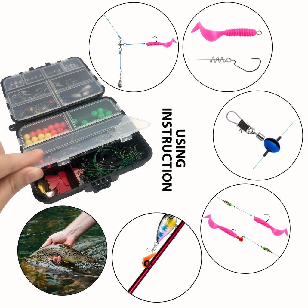 Kit da pesca completo da 187 pezzi - Scatola da pesca, Ami, Esca, Piombini - Ideale per avventure di pesca all'aperto