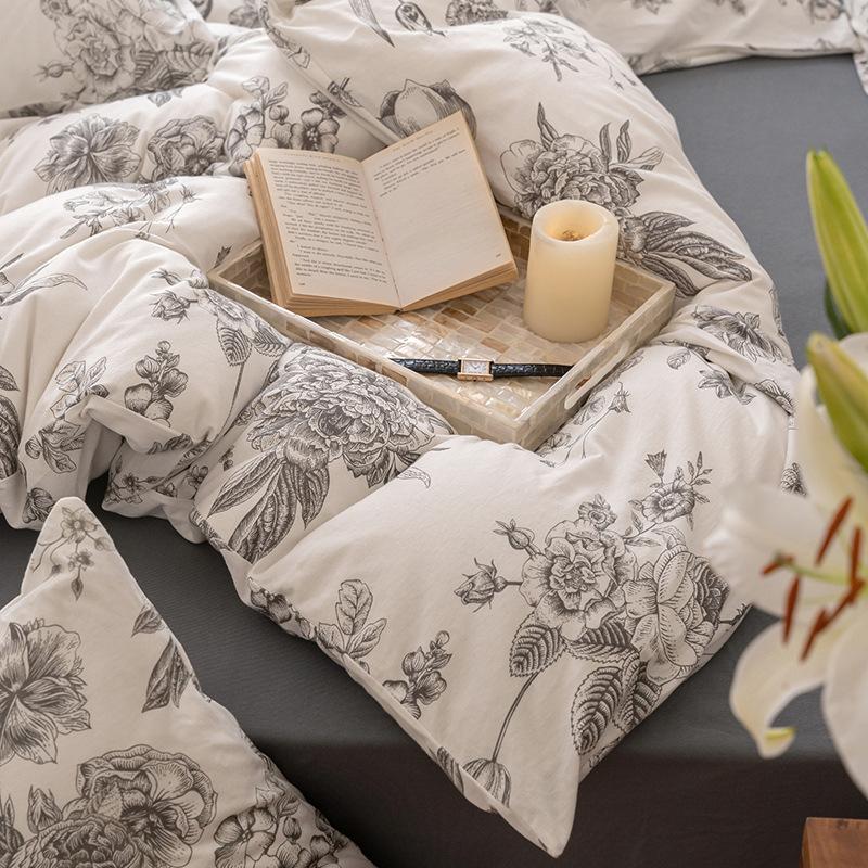 Class A Cotton Maternal And Infant Grade Small Fresh Knitted Cotton 4Pcs Set Pure Cotton Single Bed Sheet Single Quilt Cover Single Bed Hat Single