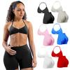 2 Piece Workout Sets for Women Backless Halter Strappy Sports Bra And High Waist Booty Shorts Set Seamless Gym Yoga Outfits