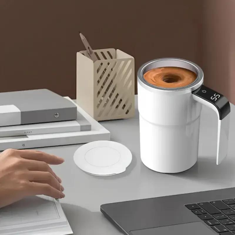 Stainless steel magnetic coffee cup with lid, rechargeable coffee cup, LED temperature display, home smart coffee cup