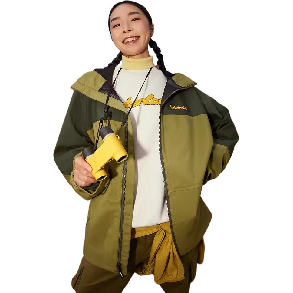 Timberland Giacca Unisex Outdoor Impermeabile Ampia con Cappuccio a Blocchi di Colore Verde A5Z3Y-U31