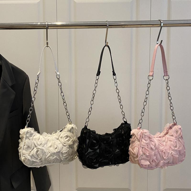 Elegant Rose Flower Shoulder Bag Women's Bridal Underarm Handbag Wedding Clutch Purse Evening Party Bag