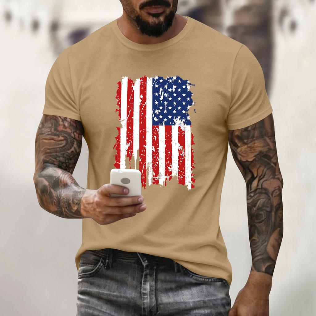 Męski top z nadrukiem świątecznym, z okrągłym dekoltem, krótkim rękawem, casualowy, sportowy