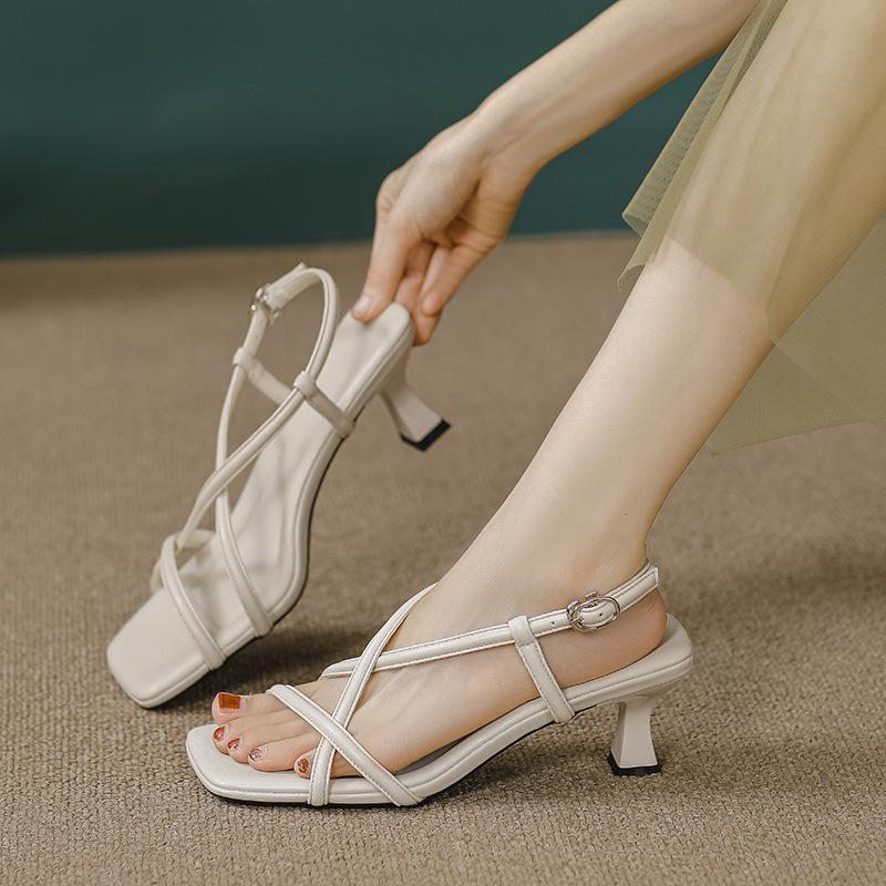 

Женские босоножки на высоком каблуке, новые туфли с квадратным носком на высоком каблуке-шпильке, темпераментные туфли с ремешком на щиколотке 39