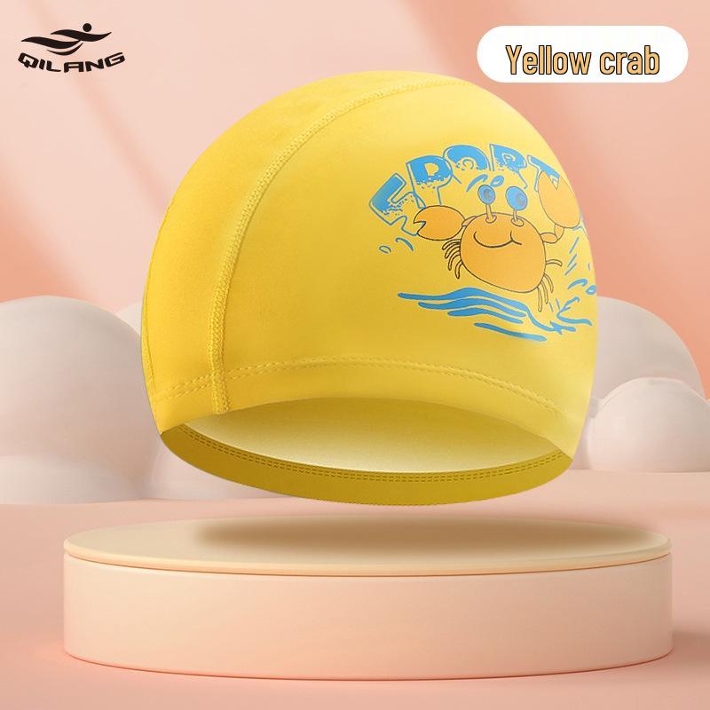 Kids' Cartoon Swim Cap with Waterproof Ear Protection & High Elasticity - Comfortable PU Cap for Boys & Girls, Customizable Logo Available.