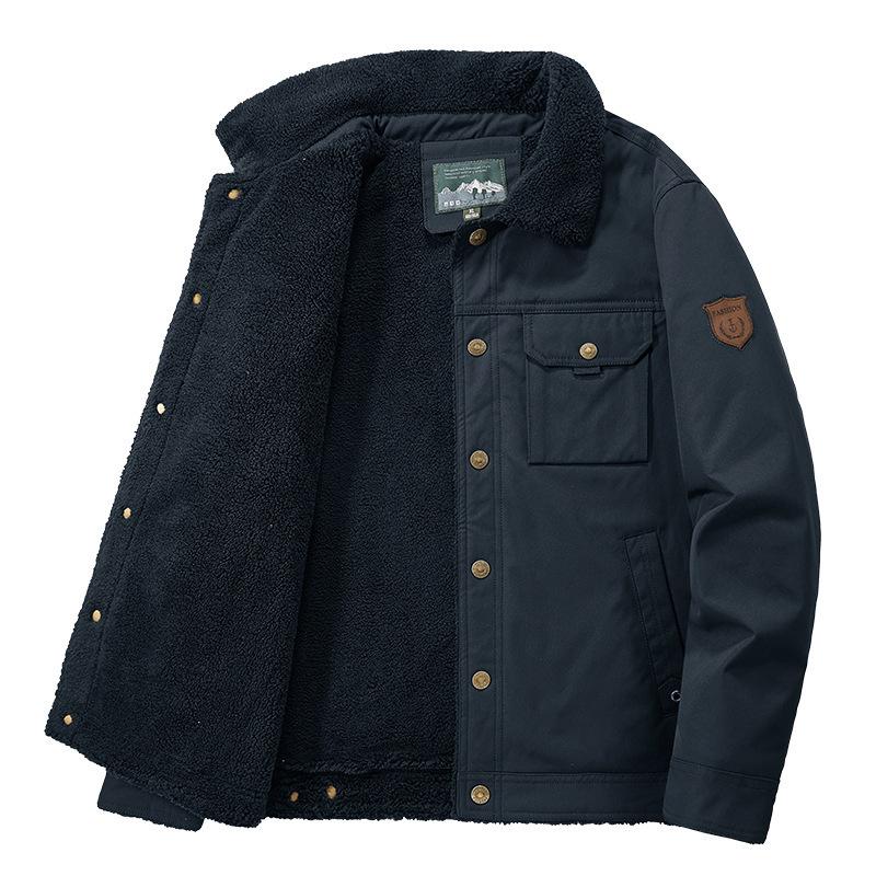 Chaqueta Gruesa Cálida de Forro Polar para Hombre Invierno Moda Casual Cortavientos Hombre Ropa Exterior Otoño Exterior Chaqueta con Cuello de Piel Hombre