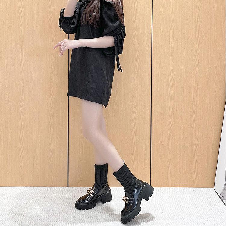 Women's Spring 2025 Chunky Heel Ankle Boots - British Style, Elastic Slimming, Hidden Heel, Sock Boot Design, Suitable for Autumn.