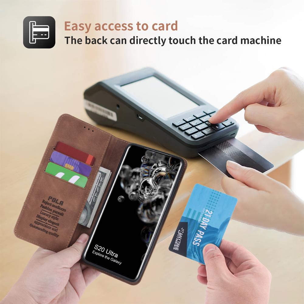 Leather Phone Case For Samsung Galaxy S25 S24 Ultra S23 S22 S21 S20 FE S10 Plus Note 20 10 9 5G Magnetic Flip Wallet Phone Cover