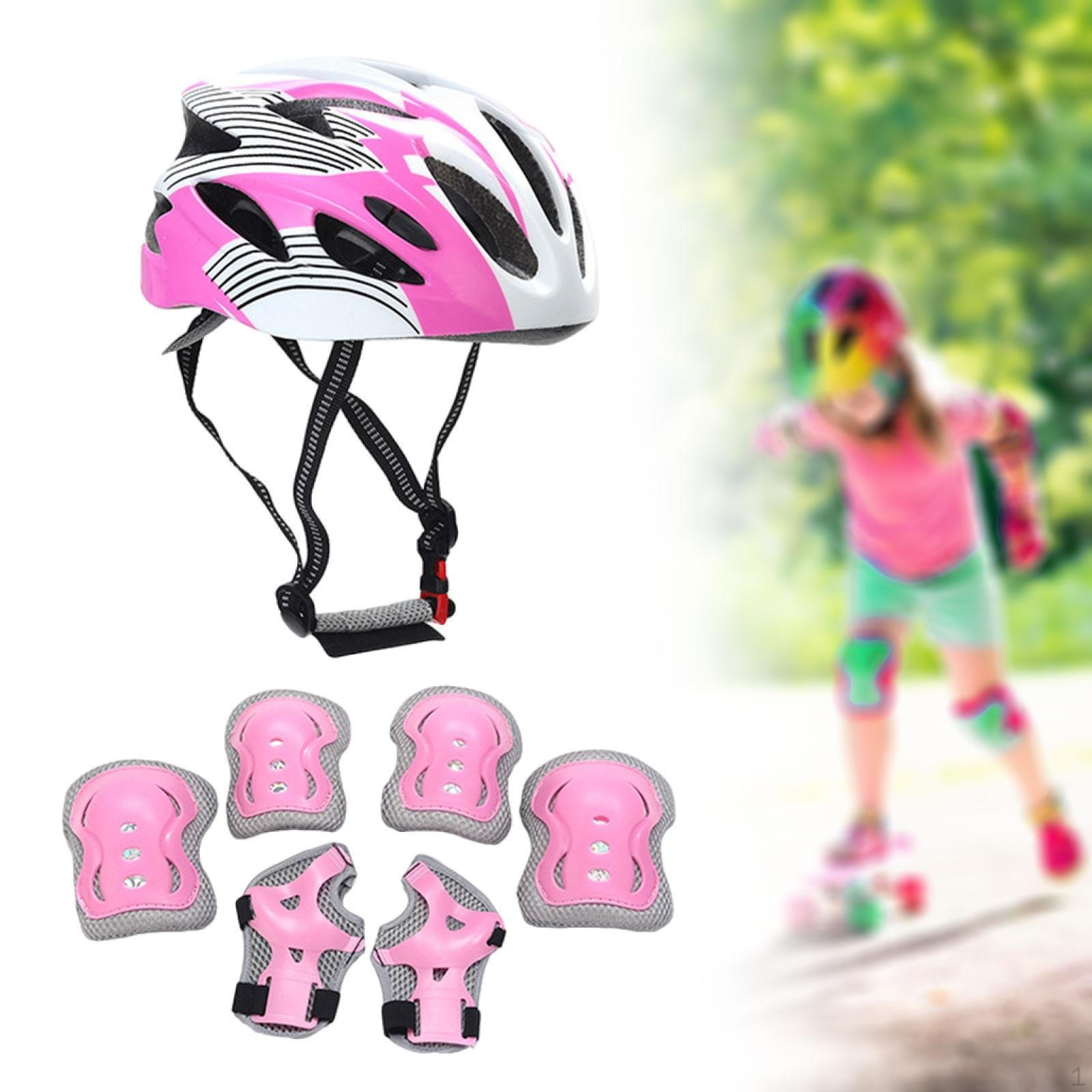 

Детский шлем и комплект защитных накладок для велоспорта, удобная защита для катания на коньках, колено, локоть, запястье розовый