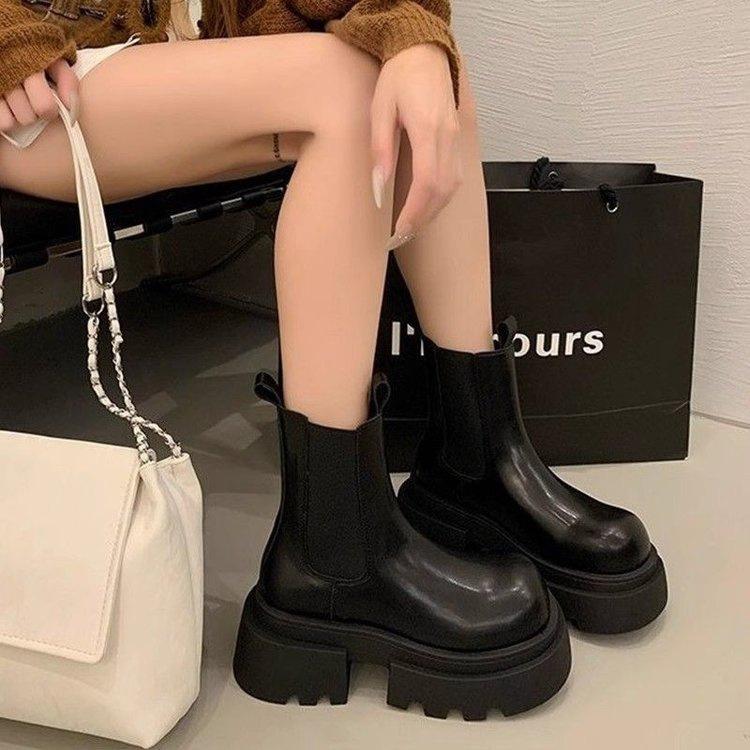 British Retro Chelsea Short Boots Women's New Thick Heel Thick-soled Cigarette Boots Round Martin Boots Tide