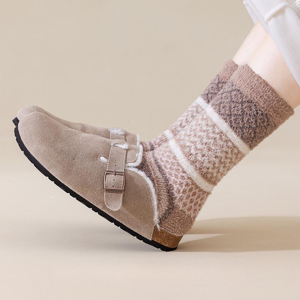 Autumn and Winter Coral Fleece Socks for Women Warm Floor Socks Home Tube Socks Sleep Socks Half Fleece