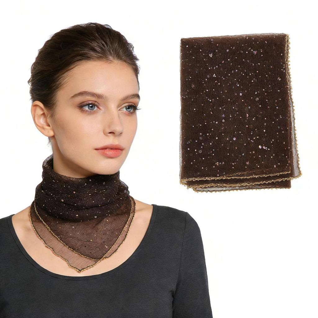 80cm Glitter Rhinestone Square Scarf, Sparkly Mesh Head Wrap for Women