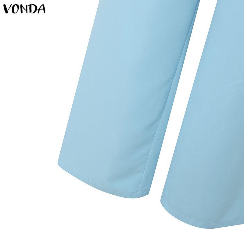VONDA Two Piece Suit Women Deep V Neck Long Sleeve Blouse and Pants Casual Sets