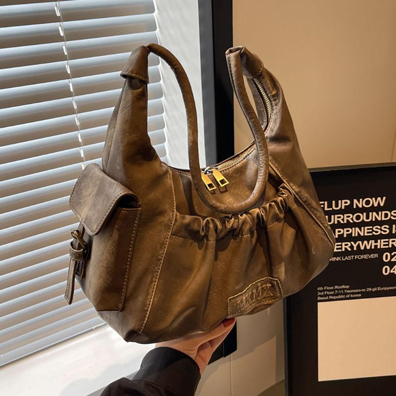 Retro Chic Pu Folded Shoulder Bag For Daily Use With Zipper Pocket