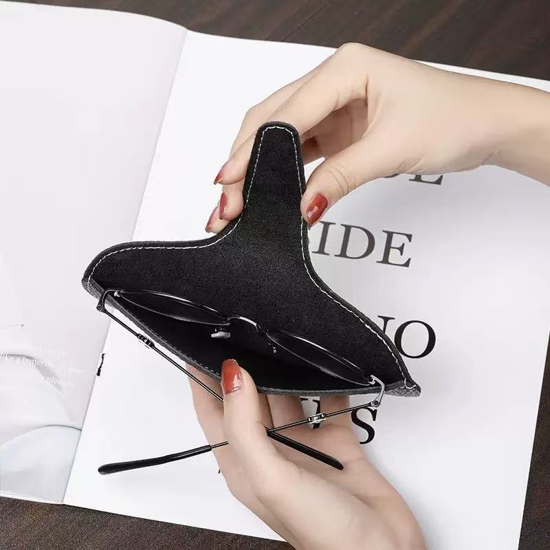 Unisex leather sunglasses case, portable glasses pouch, myopia frame, soft bag, eye lens set