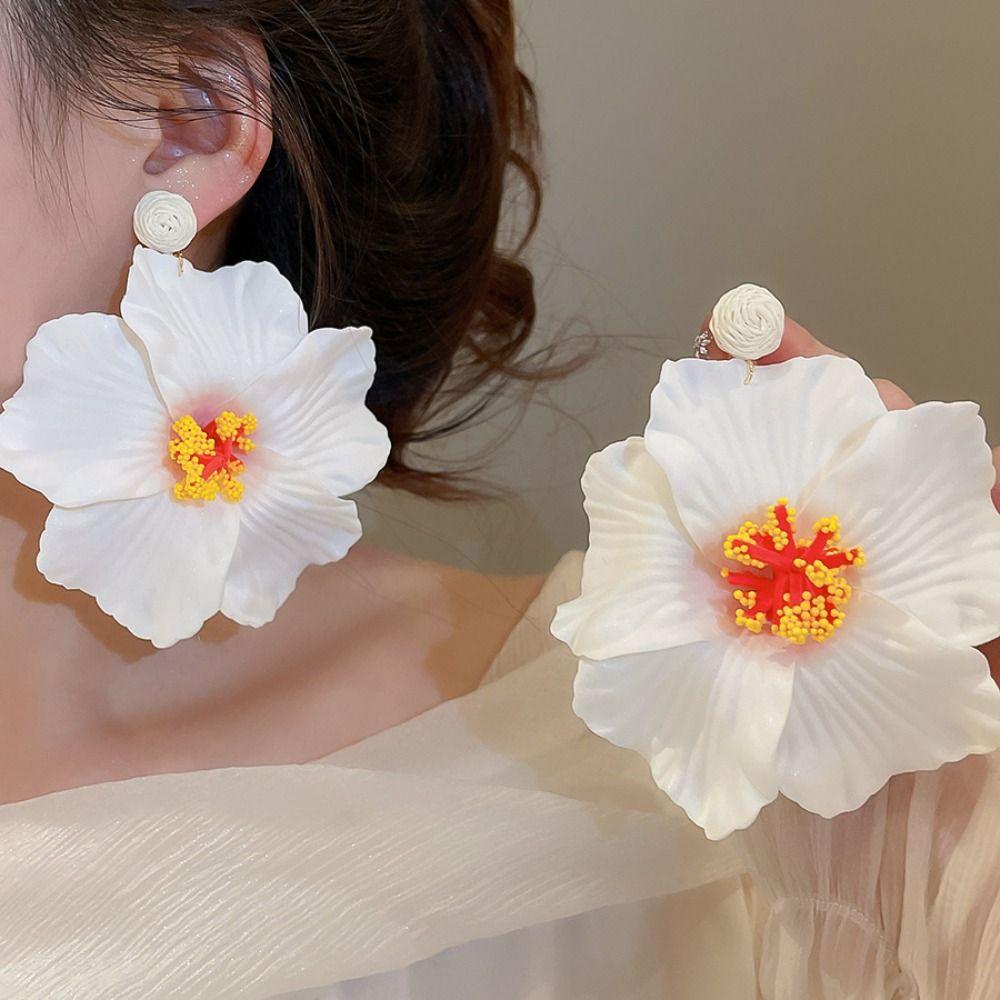 Zinc Zinc Alloy Simulated Flower Drop Earrings Silver Needle Lafite Grass Earrings Flower Earrings Women