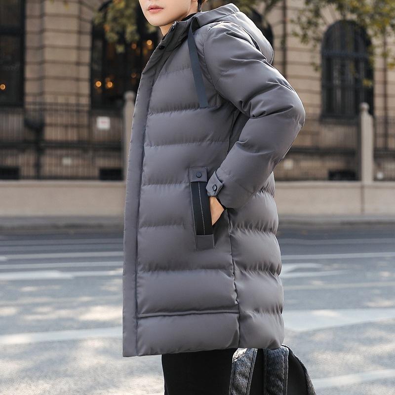 Padded-on men's medium and long winter thickened casual warm padded jacket hooded winter padded jacket